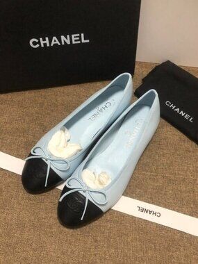 Chanel Light Blue & Black Ballerina Flats